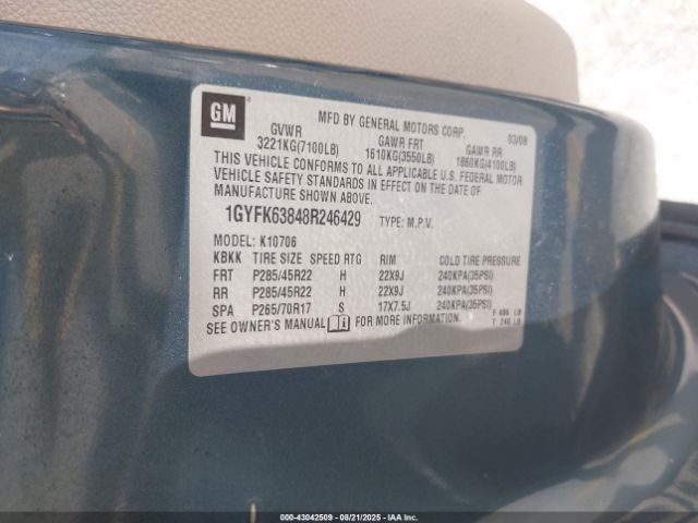 2008 CADILLAC ESCALADE 1GYFK63848R246429 Photo 8