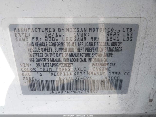 3N1AB7AP9GY239357 Nissan 2016