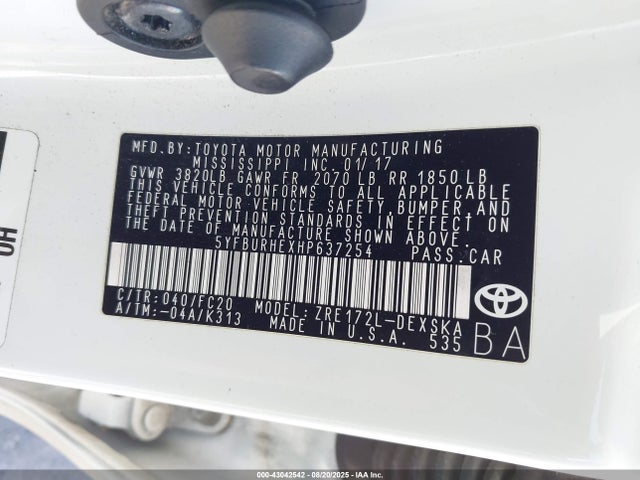 Toyota 2zr-fe 2017 5YFBURHEXHP637254 Image 9