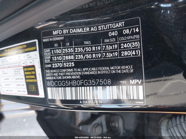 WDCGG5HB0FG357508 Mercedes-Benz 2015
