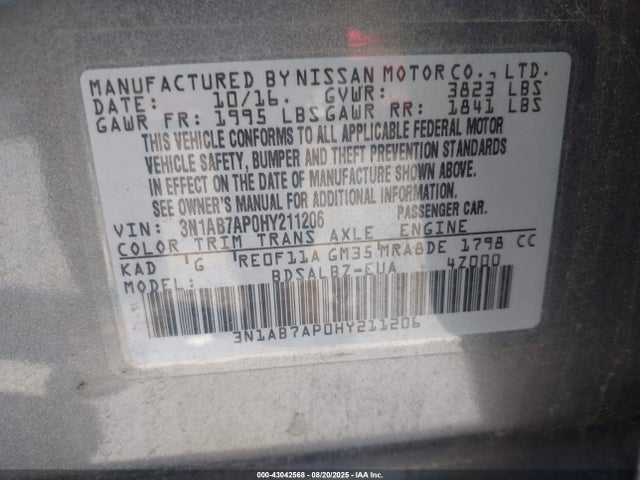 3N1AB7AP0HY211206 Nissan 2017