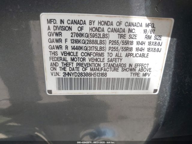2008 ACURA MDX 2HNYD28308H513168 Photo 8