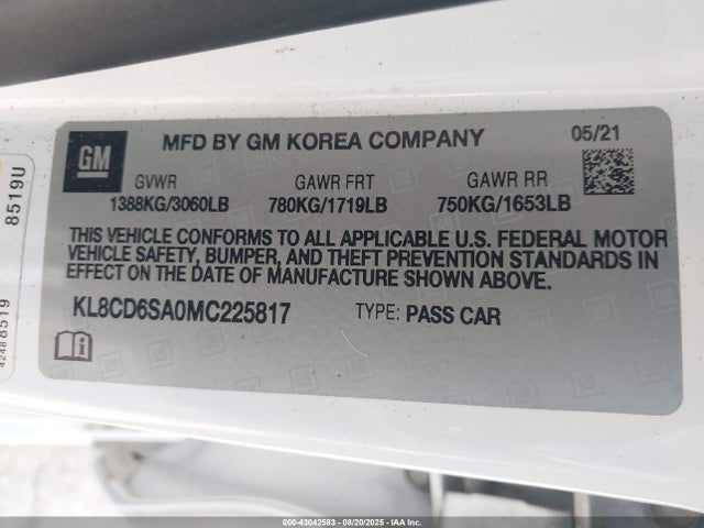 KL8CD6SA0MC225817 Chevrolet lv7 - mfi, variable valve timing, alum, gen 1 var 1