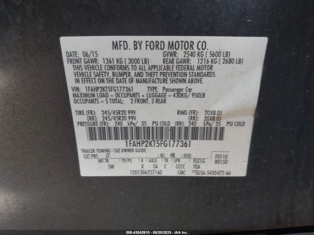 Ford Taurus 2015 1FAHP2KT5FG177361 Image 9