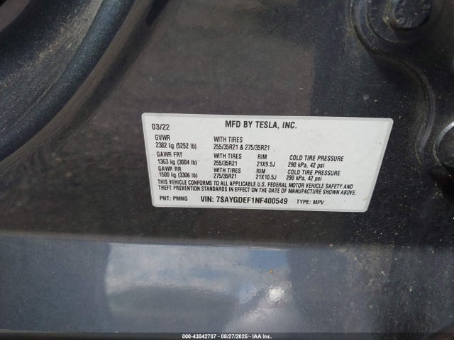2022 TESLA MODEL Y 7SAYGDEF1NF400549 Photo 8