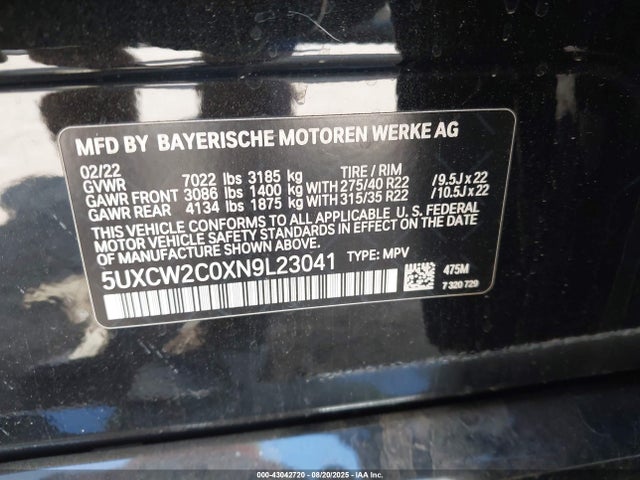 5UXCW2C0XN9L23041 BMW 2022