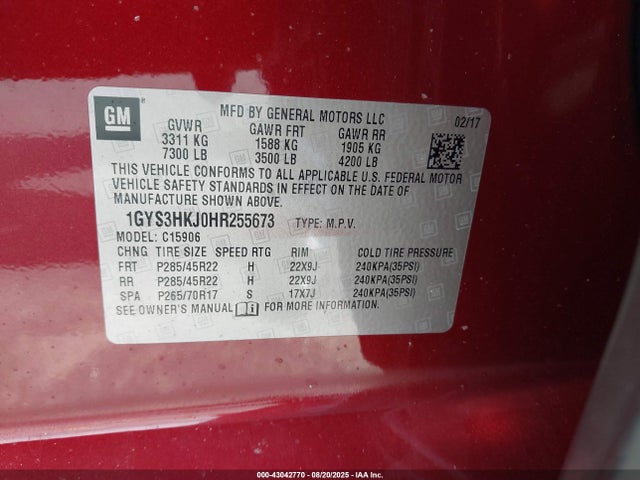 Продаж на аукціоні авто 2017 Cadillac Escalade Esv Luxury, vin: 1GYS3HKJ0HR255673, номер лоту: 43042770