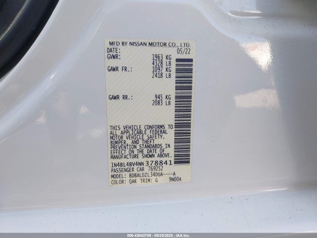 Nissan 2022 2022 1N4BL4BV4NN378841 Image 9
