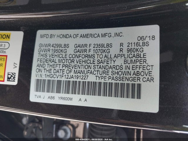 1HGCV1F12JA191227 Honda l15be