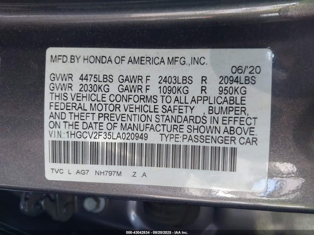 Honda k20c4 2020 1HGCV2F35LA020949 Image 9