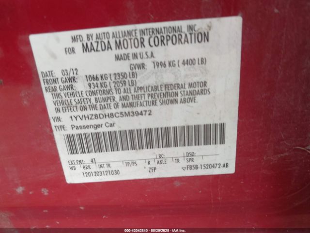 2012 MAZDA MAZDA6 1YVHZ8DH8C5M39472 Photo 8