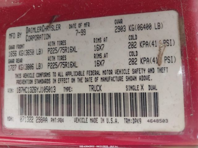 2000 DODGE RAM 1500 1B7HC13Z6YJ105013 Photo 8