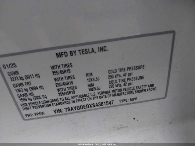 2025 TESLA MODEL Y 7SAYGDEDXSA361547 Photo 8