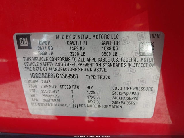 1GCGSCE37G1389561 Chevrolet Colorado Lt