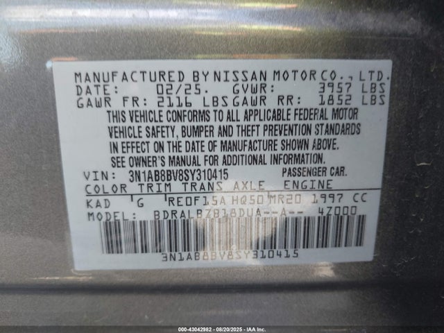 3N1AB8BV8SY310415 Nissan 2025