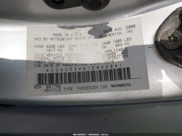 2001 CHRYSLER SEBRING 4C3AG52H61E042941 Photo 8