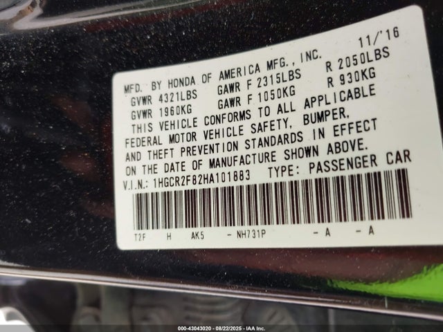 1HGCR2F82HA101883 Honda k24w1