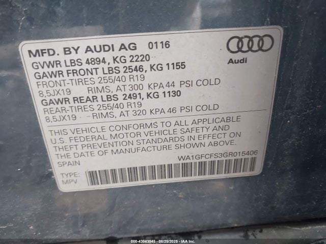 2016 AUDI Q3 WA1GFCFS3GR015406 Photo 8