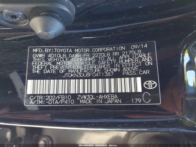 JTDKN3DU8F0411387 Toyota 2zr-fxe+3jm
