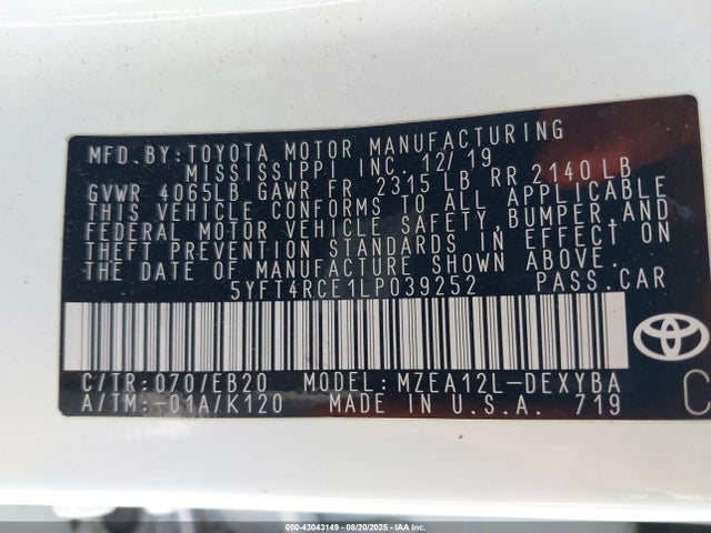 5YFT4RCE1LP039252 Toyota m20-fks