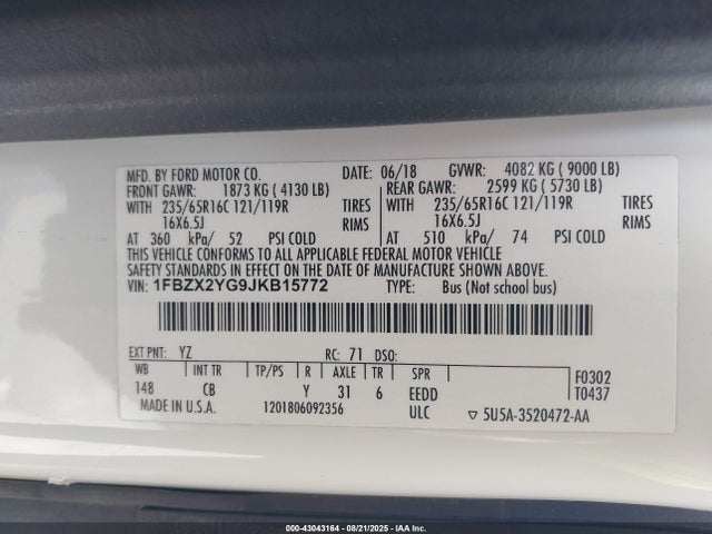 1FBZX2YG9JKB15772 Ford Transit