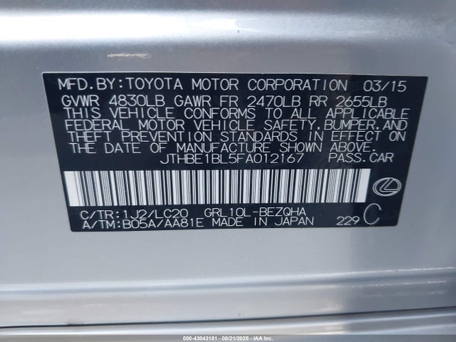 Lexus 2gr-fse 2015 JTHBE1BL5FA012167 Image 9