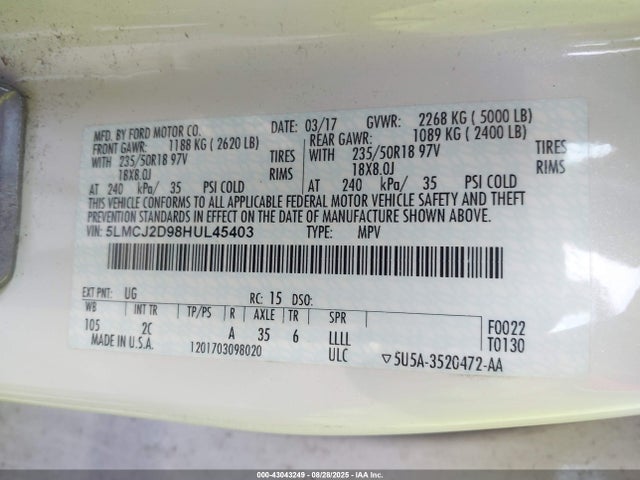 Lincoln 2.0l ecoboost 2017 5LMCJ2D98HUL45403 Image 9