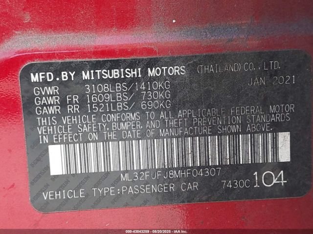 2021 MITSUBISHI MIRAGE G4 ML32FUFJ8MHF04307 Photo 8