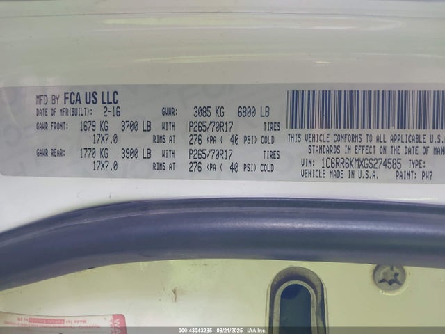 1C6RR6KMXGS274585 RAM 1500