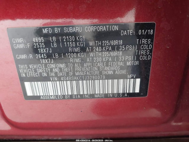 4S4BSAKC1J3290079 Subaru u5