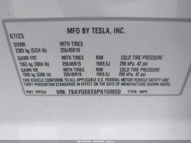 2023 TESLA MODEL Y 7SAYGDEE8PA150850 Photo 8