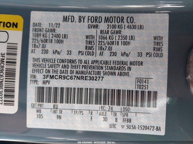 3FMCR9C67NRE30277 Ford dragon