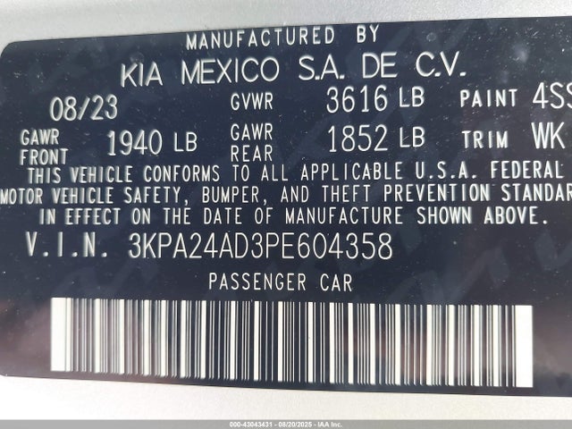 3KPA24AD3PE604358 KIA mpi gamma ii