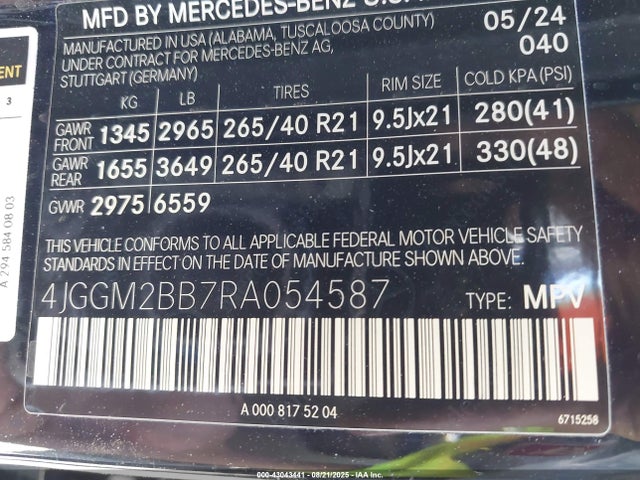 4JGGM2BB7RA054587 Mercedes-Benz electric motor