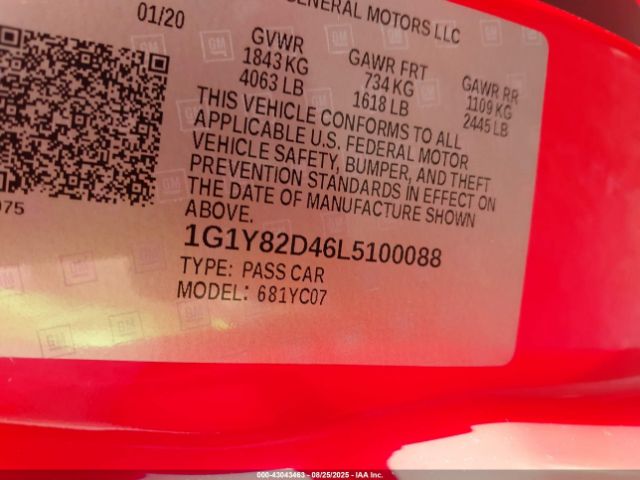 2020 CHEVROLET CORVETTE STINGRAY 1G1Y82D46L5100088 Photo 8