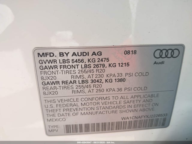 2018 AUDI Q5 WA1CNAFYXJ2226533 Photo 8