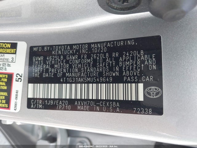 4T1G31AK5MU549649 Toyota a25a-fxs