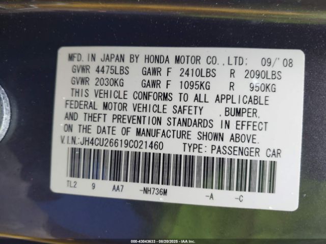 2009 ACURA TSX JH4CU26619C021460 Photo 8