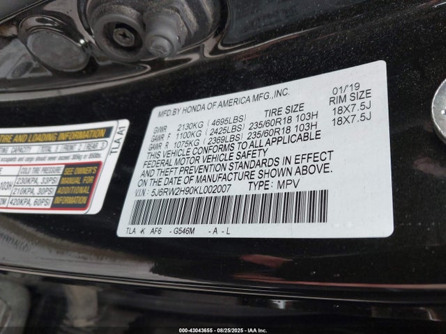 Honda l15be 2019 5J6RW2H90KL002007 Image 9