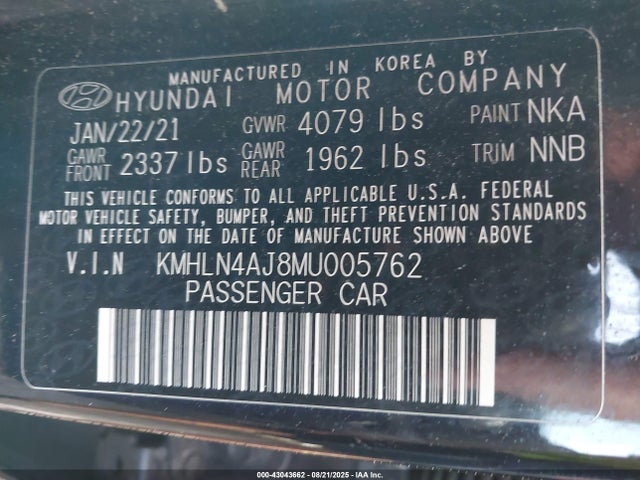 KMHLN4AJ8MU005762 Hyundai gdi kappa