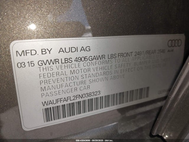 Audi flex fuel capable engine 2015 WAUFFAFL2FN038323 Image 9