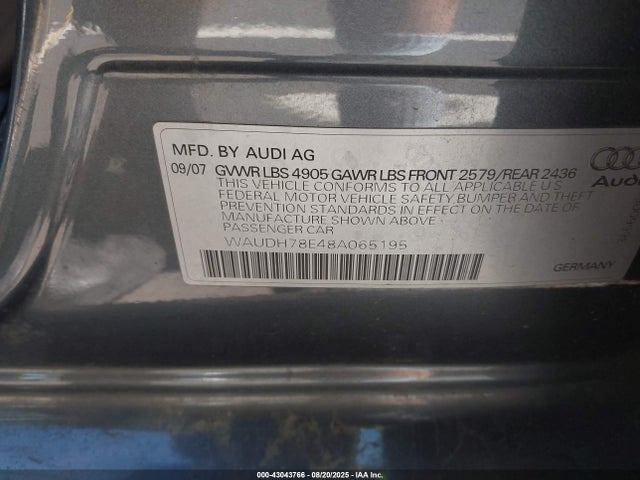 2008 AUDI A4 WAUDH78E48A065195 Photo 8
