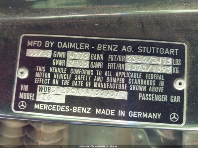 1985 MERCEDES-BENZ 300 WDBCB20CXFA150907 Photo 8