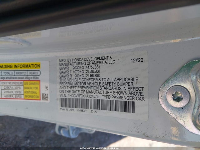 1HGCV1F3XNA124575 Honda l15be