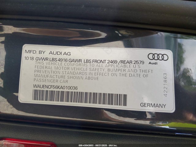 2019 AUDI A5 WAUENCF56KA010036 Photo 8
