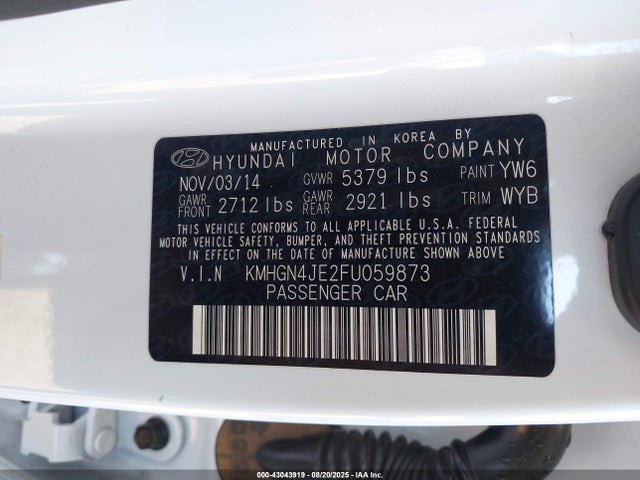 KMHGN4JE2FU059873 Hyundai gasoline 3.8 dohc mpi lambda