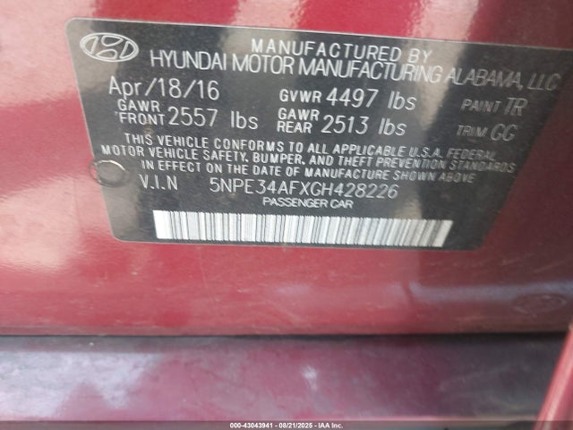 5NPE34AFXGH428226 Hyundai dohc gdi theta-ii