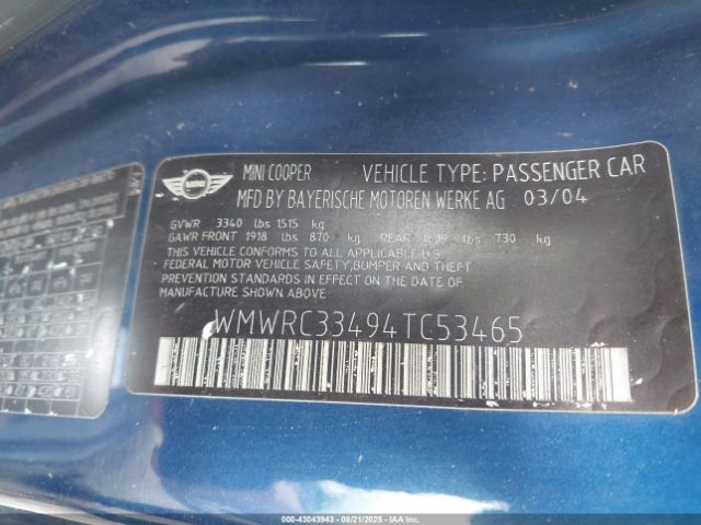 2004 MINI COOPER WMWRC33494TC53465 Photo 8