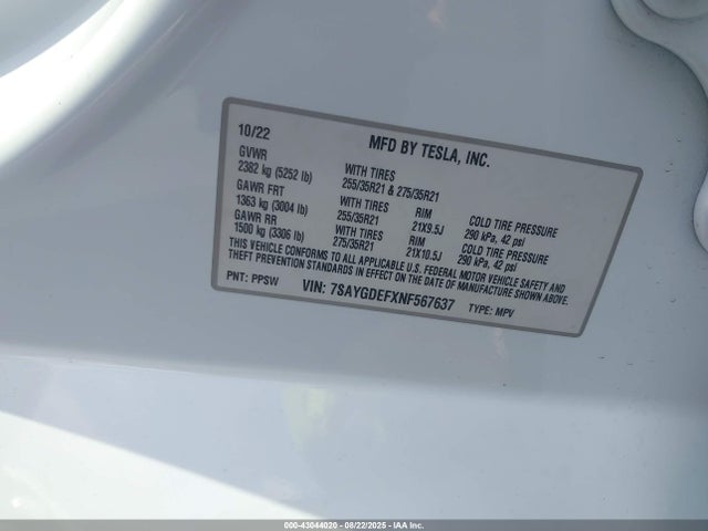 2022 TESLA MODEL Y 7SAYGDEFXNF567637 Photo 8