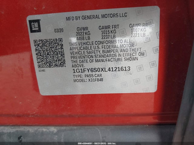 1G1FY6S0XL4121613 Chevrolet 2020